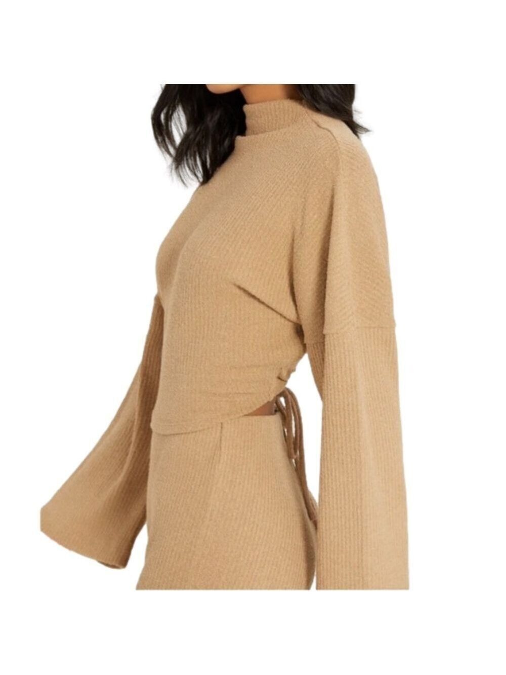 NWT REVOLVE Ribbed Textured Open Back Tie Top in CAMEL TAN by SOMETHING NAVY - Picture 4 of 8